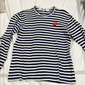 Comme des Garcons Navy and White Striped Long Sleeve Tee